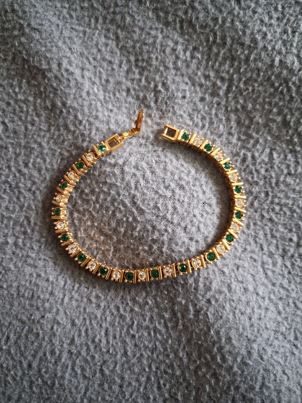 Gold-Tone Tennis Bracelet with Green and Clear Stones - Women Jewelry